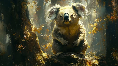 Koala Amongst Golden Forest Foliage