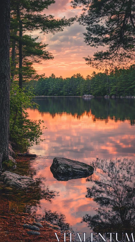 AI ART Tranquil Sunset Over a Forested Lake