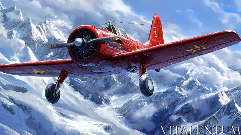 Retro Aircraft in Mountainous Flight AI Image