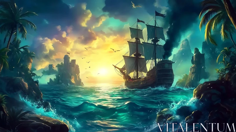 Majestic Ship at Sunset AI Image