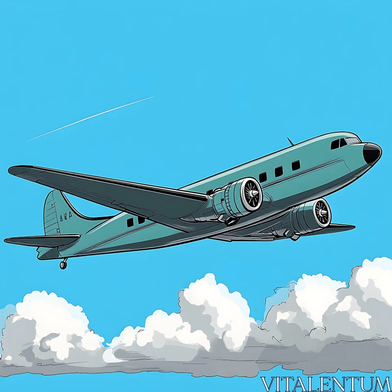 Old Fashioned Airplane Flying High in the Sky AI Image