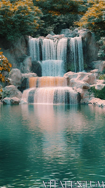 AI ART Tranquil Cascading Falls in Scenic Nature