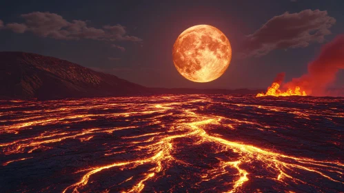 Lava Field Under Full Moon