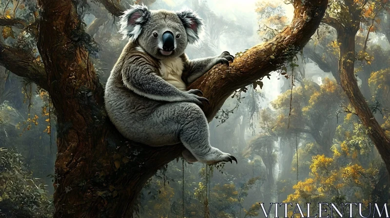 AI ART Koala Perched on a Branch in Enchanting Forest