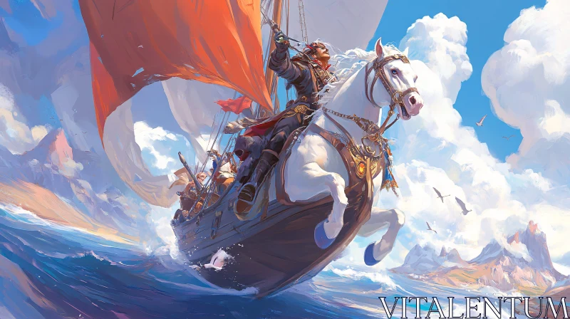 Adventure on the Seas with a Majestic White Horse AI Image