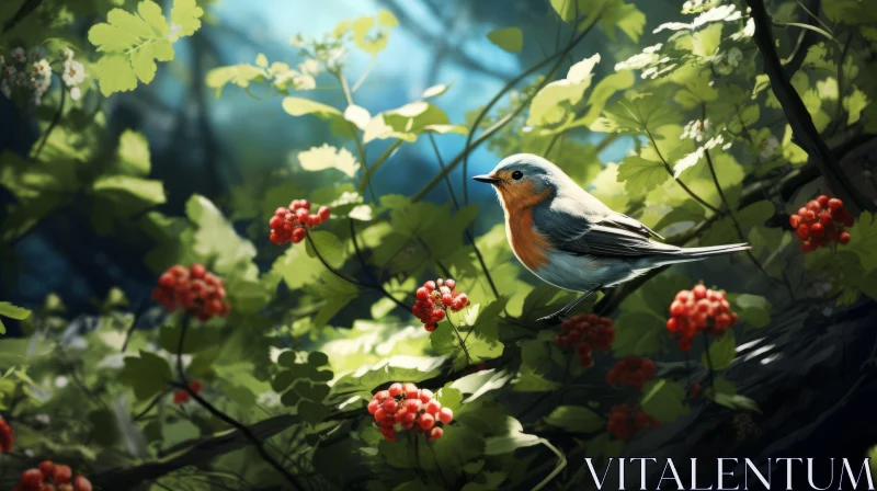 Charming Bird Illustration Amid Lush Woodland AI Image