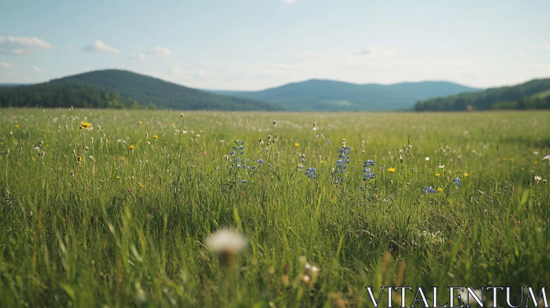 Wildflower Field and Rolling Hills Landscape AI Image