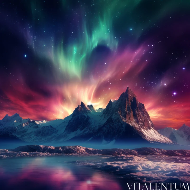 Fantasy Art - Aurora Borealis Over Mountain Lake AI Image