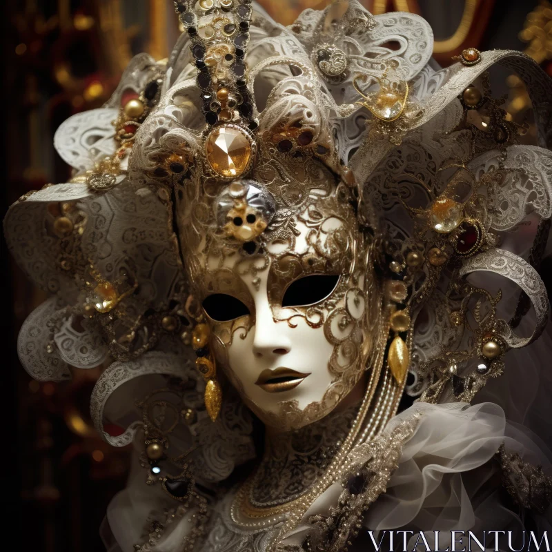 Venetian Carnival: Mysterious Elegance in Gold and Silver AI Image