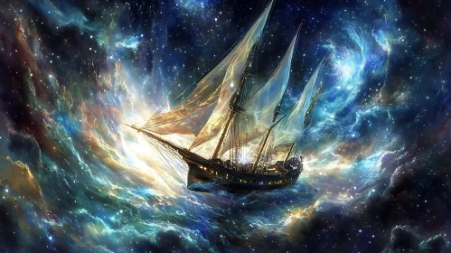 Sailing Ship in a Starry Cosmic Sea