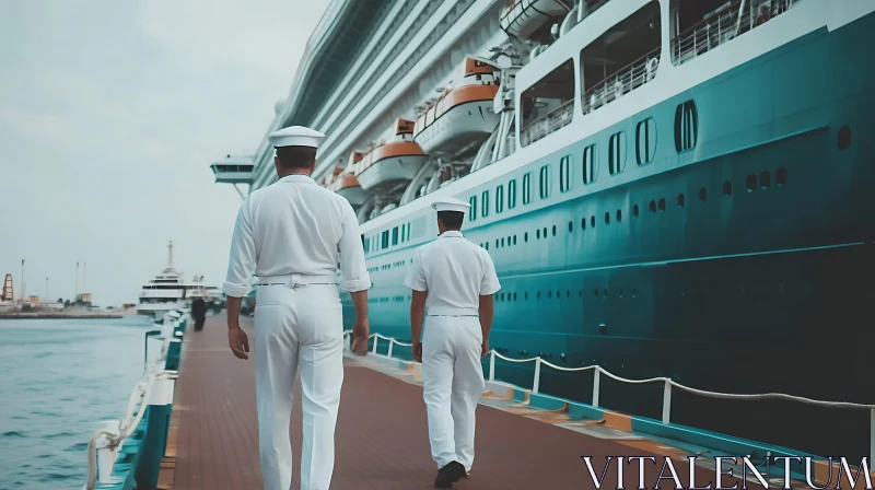 Maritime Serenity: Sailors and Cruise Ship AI Image