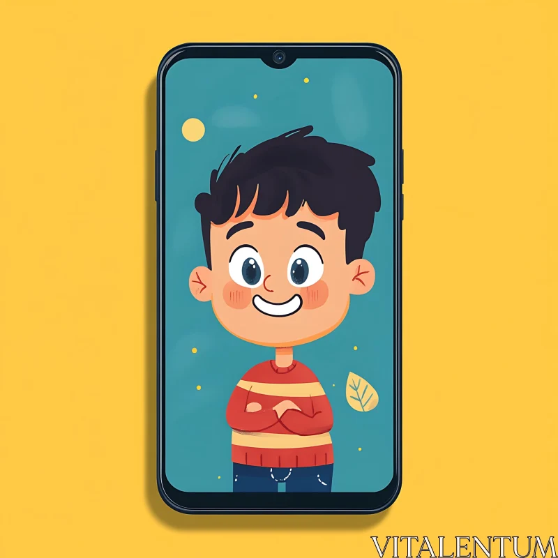 Cartoon Child on Phone Screen AI Image