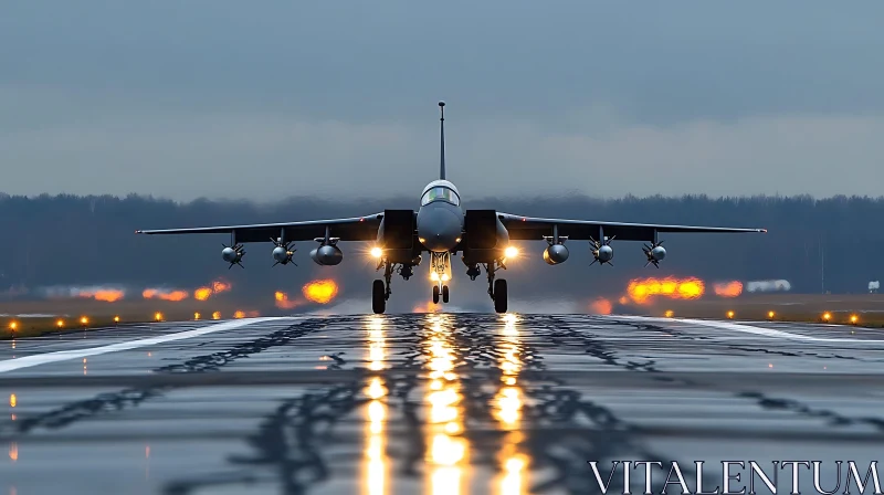 Airplane on Reflective Runway at Dawn AI Image