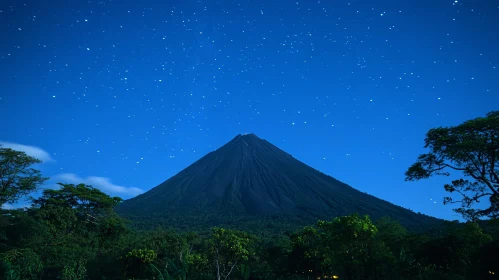 Volcanic Peak with Starry Night Above