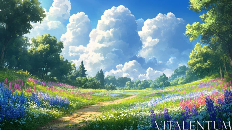 AI ART Picturesque Flower-Covered Meadow Path