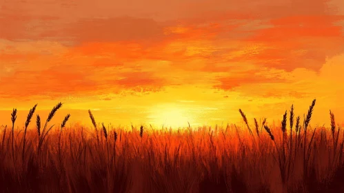 Golden Sunset in a Wheat Field