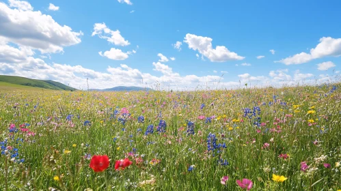 Vibrant Meadow with Wildflowers and Clear Skies