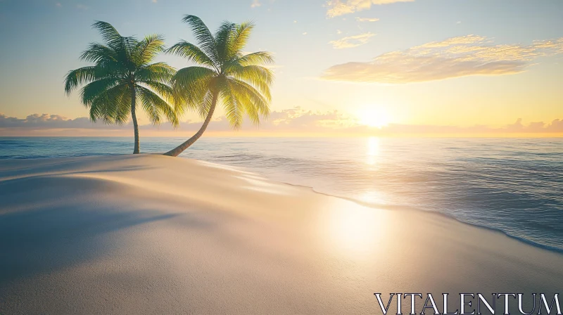 Golden Sunset on a Serene Beach AI Image