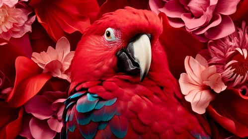 Stunning Red Parrot in Floral Ambiance - Cinema4D Render