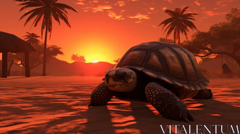 Tortoise in Surreal Desert Landscape Under the Sun AI Image