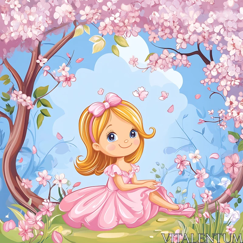 Springtime Delight: Young Girl in Pink Dress AI Image