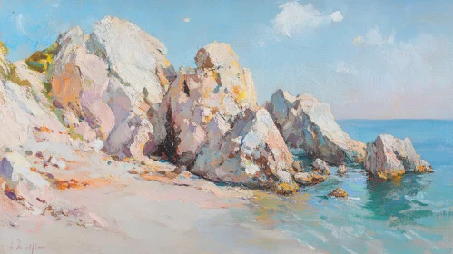 Tranquil Coastal Scene with Rocks and Sea