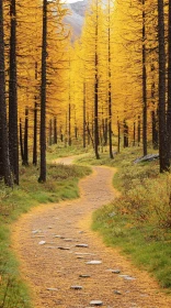 Serene Autumn Trail through a Yellow Forest