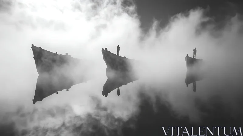 Enigmatic Boats in the Fog AI Image