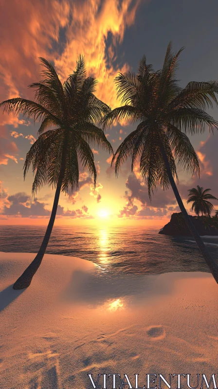 AI ART Serene Tropical Beach Sunset