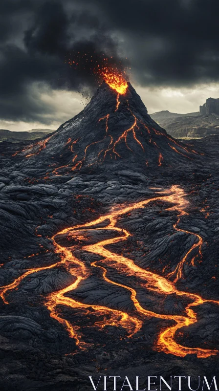 Molten Lava Erupting from Volcano AI Image