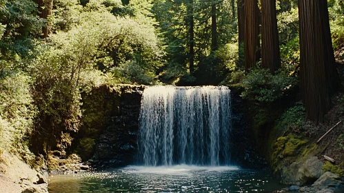 Tranquil Cascades Amidst Verdant Woods