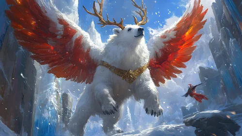 Winged Polar Bear Soaring Through Snowy Peaks