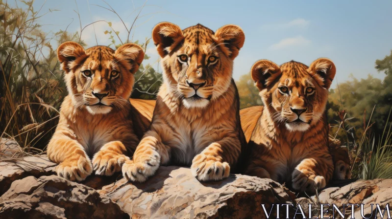 Charming Lion Cubs - A Wildlife Portrait AI Image