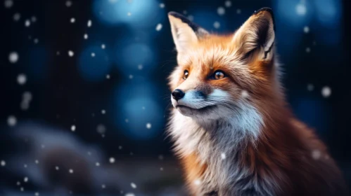 Fox in Snowfall: A Study in Light Red and Dark Azure
