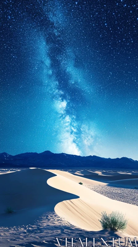 Celestial Desert Landscape with Starry Sky AI Image