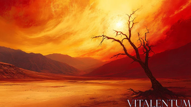 AI ART Sunset in a Barren Desert Landscape