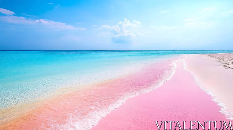 Tropical Beach with Pink Sand and Clear Blue Waters AI Image