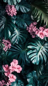 Tropical Greenery with Pink Floral Accents