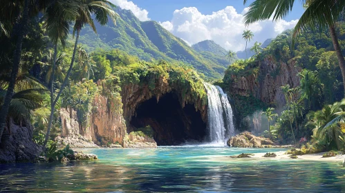 Tropical Waterfall and Lagoon Vista