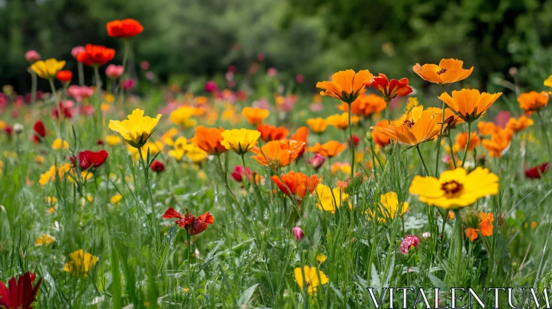 Vibrant Meadow of Spring Wildflowers AI Image