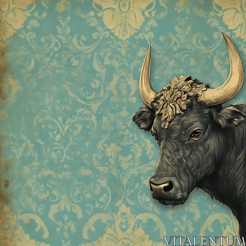 Ornate Bull Head Illustration AI Image