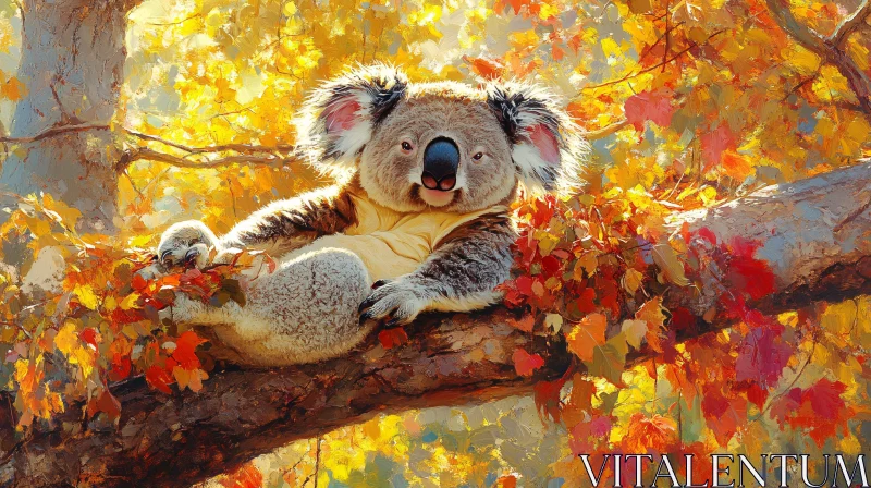 AI ART Koala in a Tree with Fall Foliage