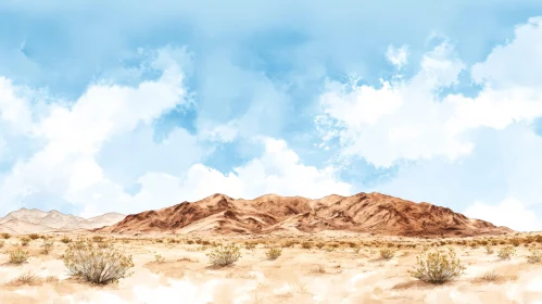 Desert Scene with Mountain Range and Cloudy Sky