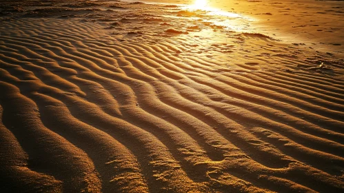 Wave Patterns on the Beach at Sunset