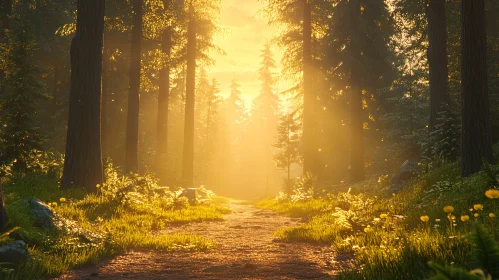 Tranquil Forest Scene with Morning Light