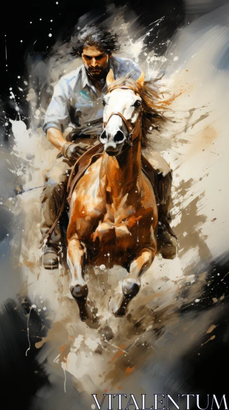 Expressive Action Painting of a Man Riding a Horse AI Image