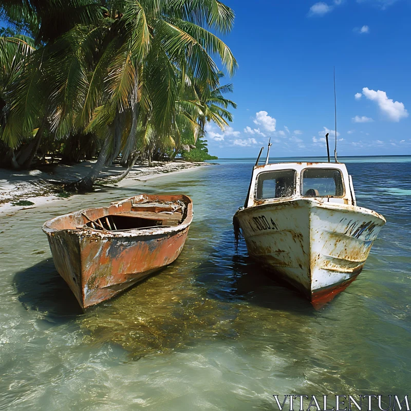 Antique Boats by a Tropical Shoreline AI Image