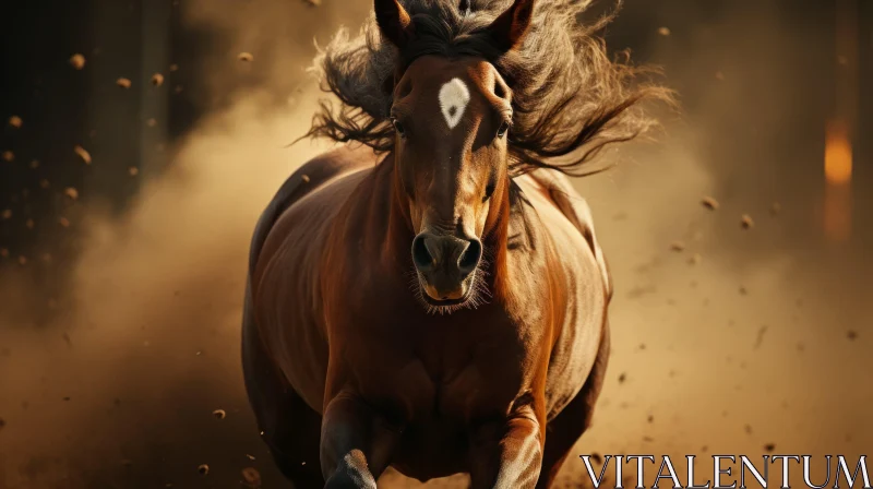 Iconic Image of a Brown Horse Running on Dirt AI Image