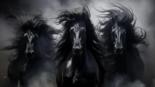 Powerful Portraits of Black Horses Galloping in a Misty Field