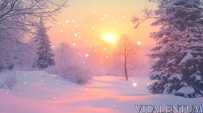 AI ART Serene Snowy Forest at Sunset